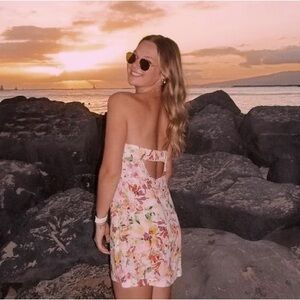 Mahina Floral Strapless Dress - Pink and Cream